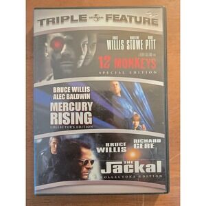 12 Monkeys/Mercury Rising/The Jackal, DVD, 2008, 3-Disc Set, Excellent Condition